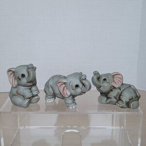 Vintage Home Interiors Homco Baby Elephant Porcelain Figurines # 1400 Set of 3